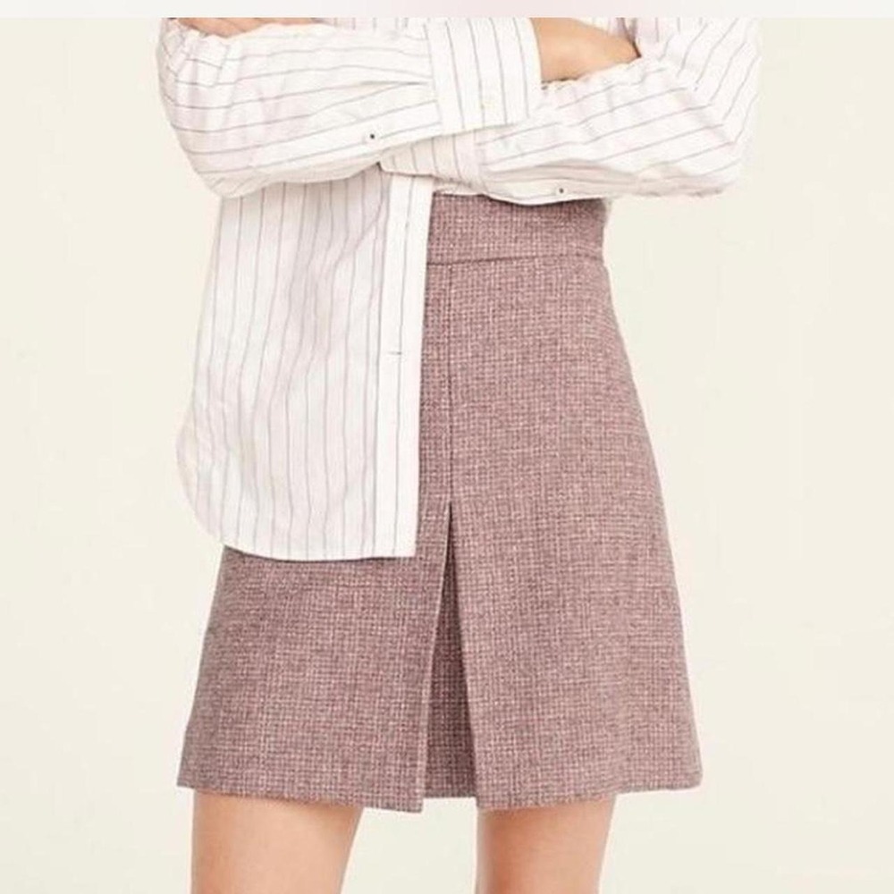 J crew pleated mini skirt in English Birds Eye tweed wool
